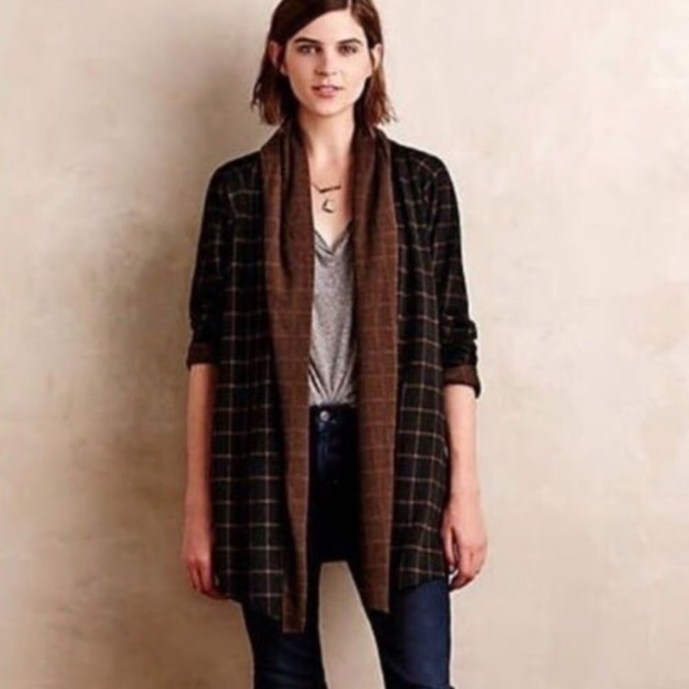 Anthropologie Sanctuary Black & Brown Check Draped Cardigan